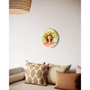 Hand-Painted Circular Canvas - Vibrant Floral Headpiece Artwork